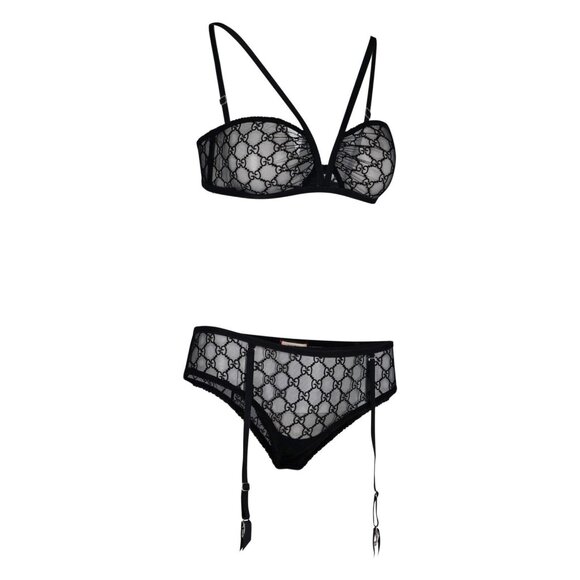 NWT GUCCI GG STAR TULLE LINGERIE SET SIZE S BLACK - Picture 1 of 10